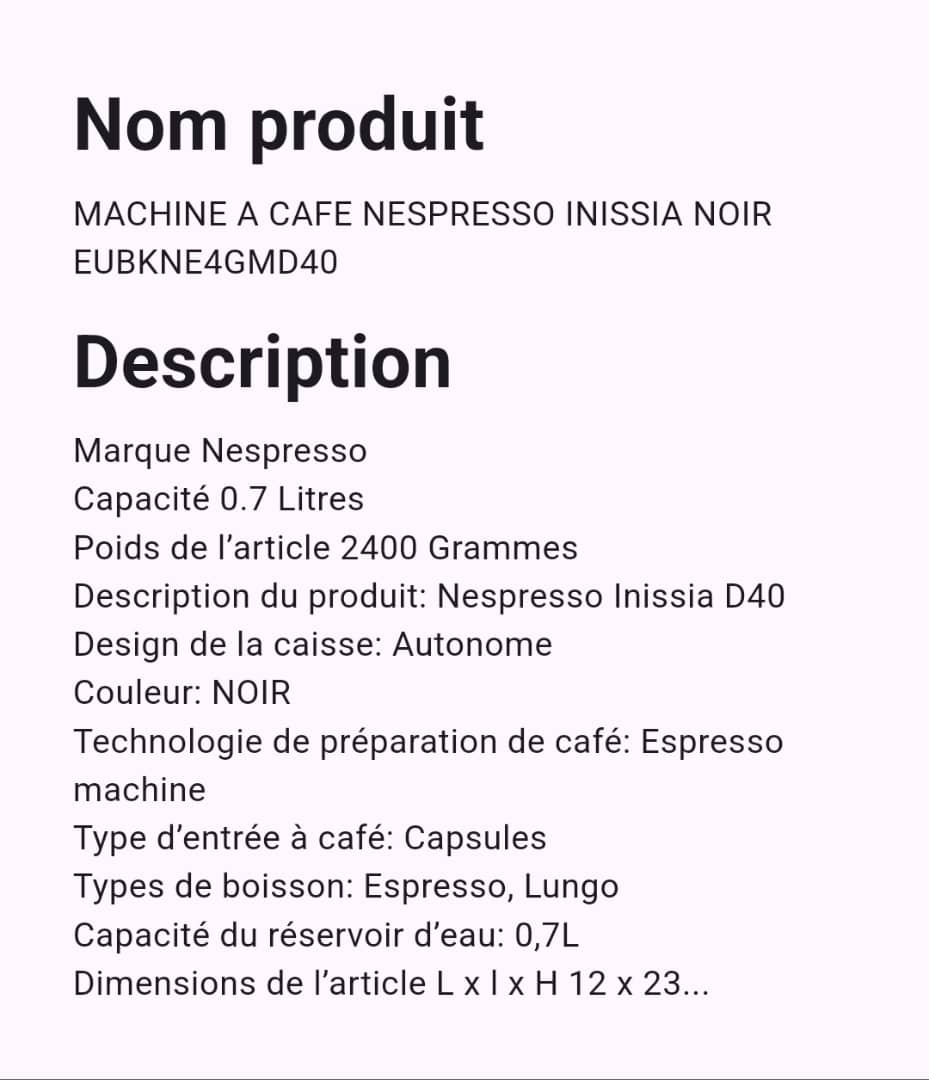 Machine à café - Nespresso Inissia Noir Machine à café - Nespresso Inissia Noir