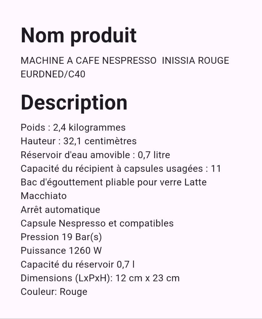 Machine à café - Nespresso Inissia Rouge Machine à café - Nespresso Inissia Rouge