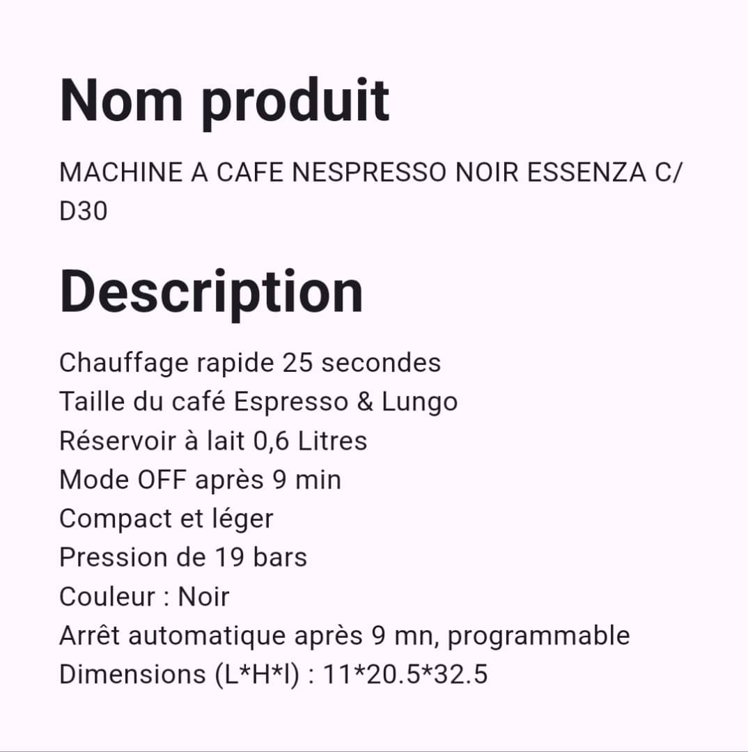 Machine à café - Nespresso Noir Essenza Machine à café - Nespresso Noir Essenza