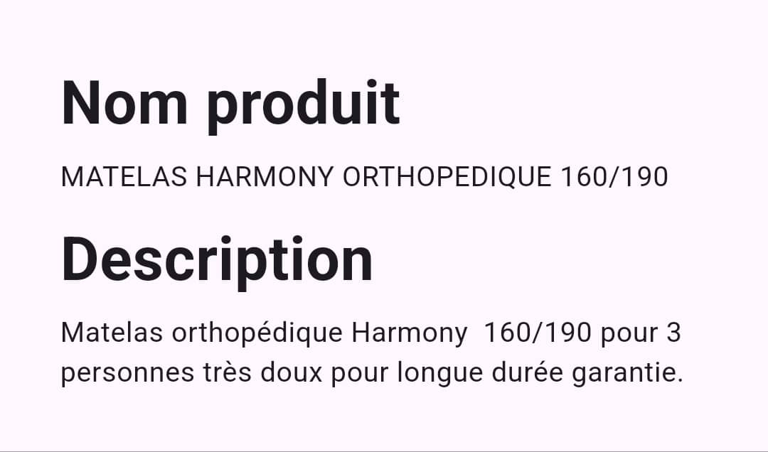 Matelas Harmony orthopédique 160/190 Matelas Harmony orthopédique 160/190