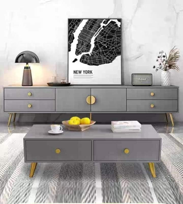 Meuble TV Gris - 2M+ Table Basse Meuble TV Gris - 2M+ Table Basse