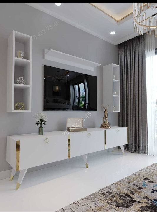 Meuble TV Blanc Avec Bandes Dorées - 1m80