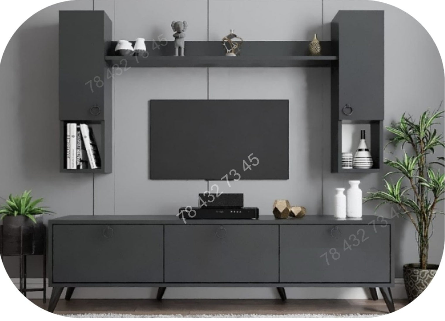 Meuble TV Gris Sombre - 2M Meuble TV Gris Sombre - 2M