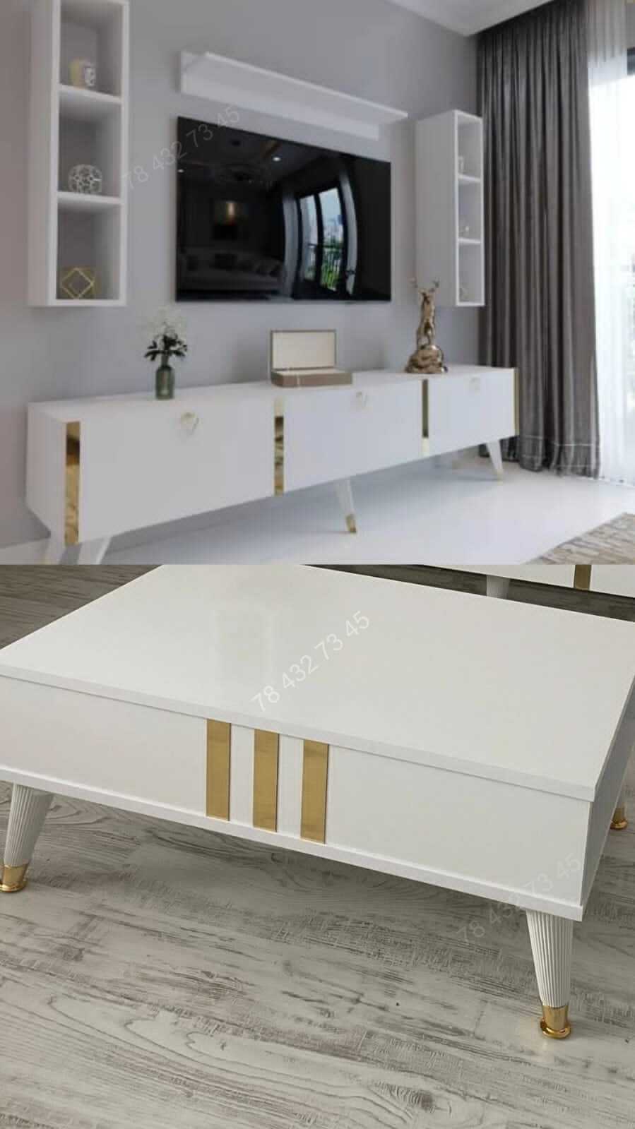 Meuble TV + Table Basse - Blanc - 1m80 Meuble TV + Table Basse - Blanc - 1m80