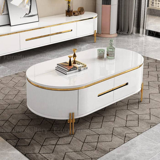 TABLE TELEVISEUR 200X40CM TV6318 + TABLE BASSE 120X60 BLANC 6318