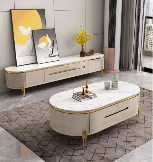 TABLE TELEVISEUR 200X40CM TV6318 + TABLE BASSE 120X60 GRIS 6318