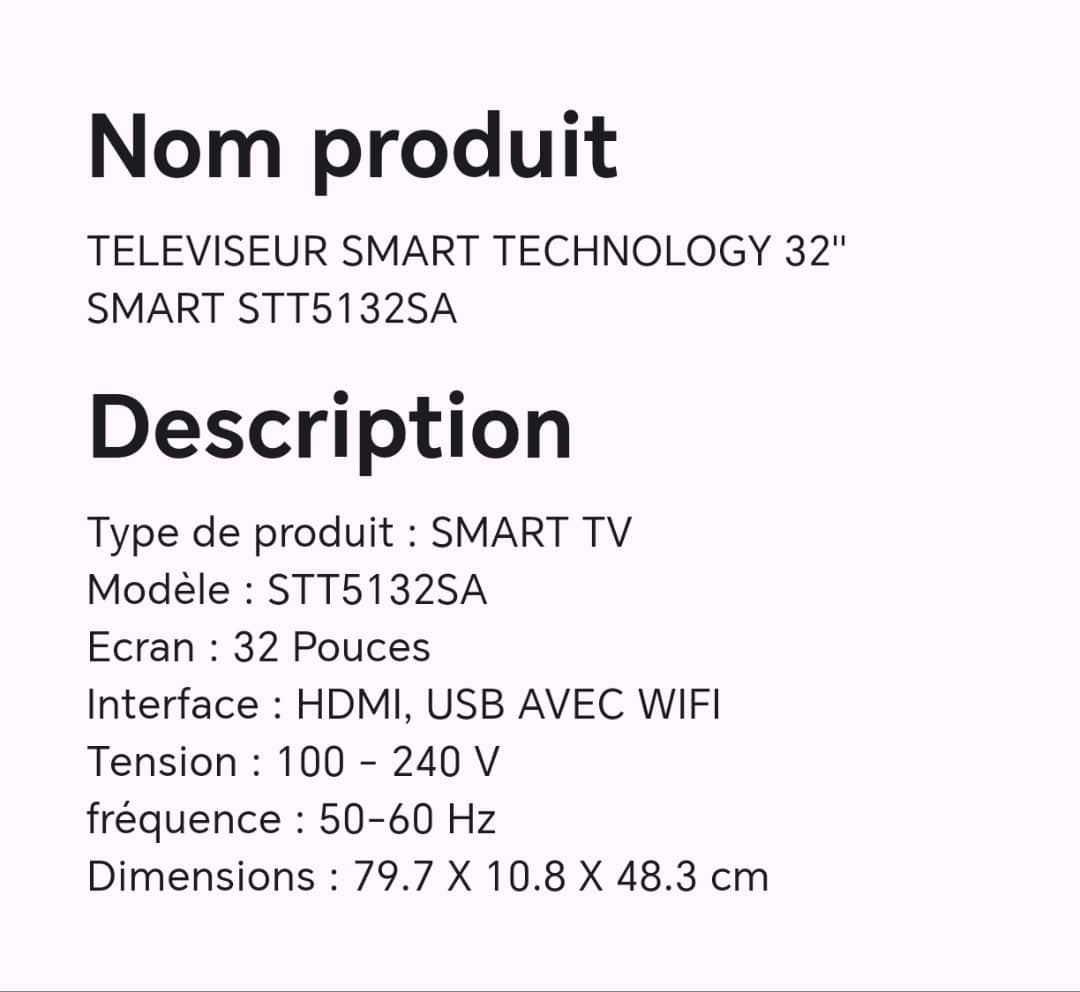 TELEVISEUR SMART TECHNOLOGY 32" SMART STT5132SA TELEVISEUR SMART TECHNOLOGY 32" SMART STT5132SA