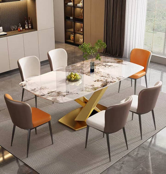 Table A Manger - Marbre en Marron Blanc