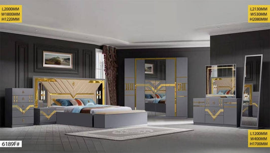 CHAMBRE A COUCHER 6BATTANTS 6PIECES GRIS 6189F