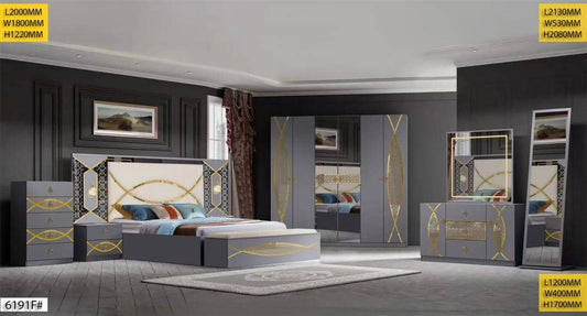 CHAMBRE A COUCHER 6BATTANTS 6PIECES GRIS 6191F