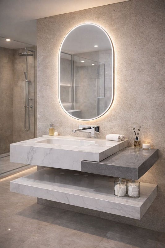 Meuble salle de bain moderne 1 Mètre - Gris Blanc