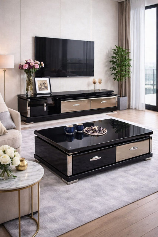 TABLE TELEVISEUR NOIR-GRIS 160X40 TV204 TABLE BASSE 120X60 204