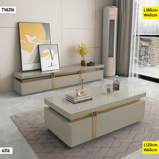 TABLE TELEVISEUR 180X40 KAKI T6316 + TABLE BASSE 120X60 6316