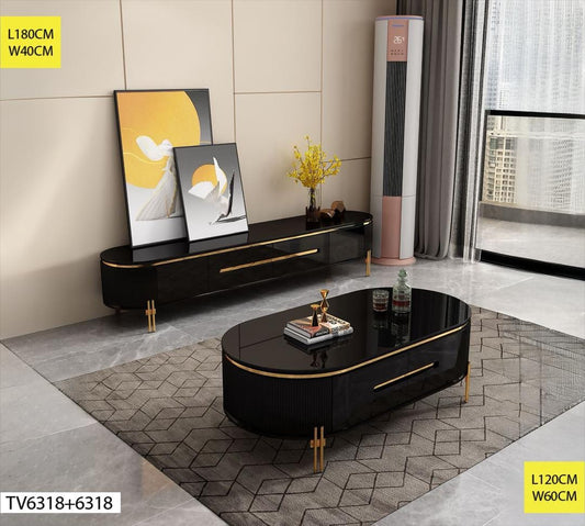 TABLE TELEVISEUR 180X40 NOIR T6318 + TABLE BASSE 120X60 6318