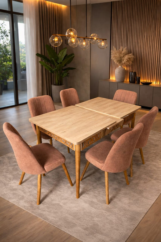 TABLE A MANGER 6 PLACES EXTENSIBLE BEIGE 130X80 🡆 170X80