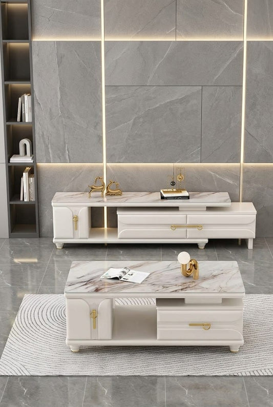 TABLE TELEVISEUR BEIGE + TABLE BASSE 451