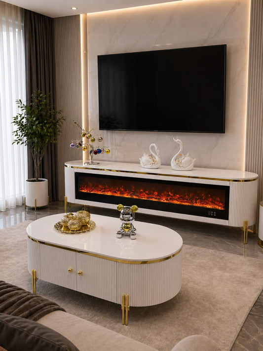 TABLE TELEVISEUR BEIGE 200x40 TVA45F + TABLE BASSE 120x60 A45