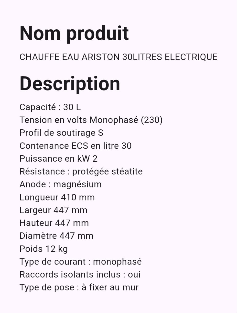 Chauffe Eau Ariston 30 Litres Électrique Chauffe Eau Ariston 30 Litres Électrique