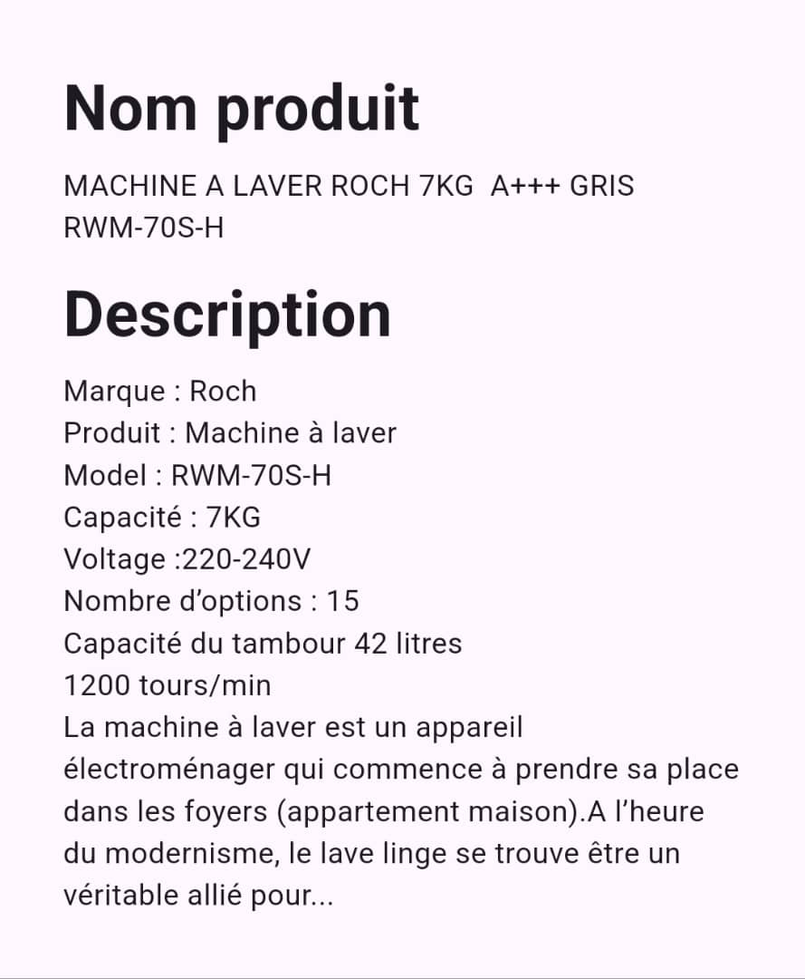 Machine A Laver 7 Kg Roch A+++ Gris Machine A Laver 7 Kg Roch A+++ Gris