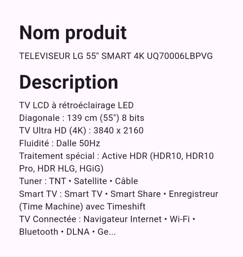 Téléviseur LG 55" Smart Téléviseur LG 55" Smart