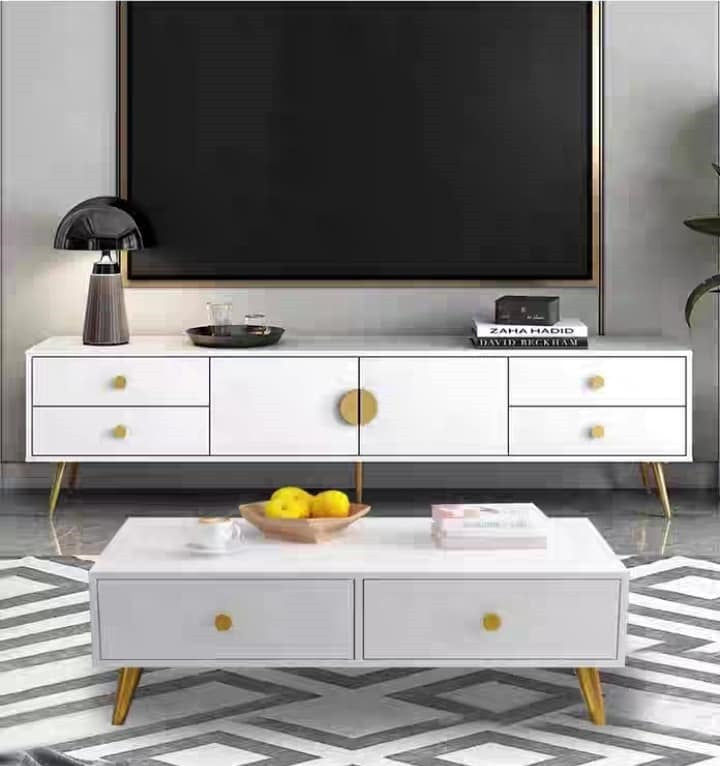 Meuble TV Blanc - 2M + Table Basse Meuble TV Blanc - 2M + Table Basse