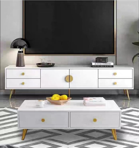 Meuble TV Blanc - 2M + Table Basse