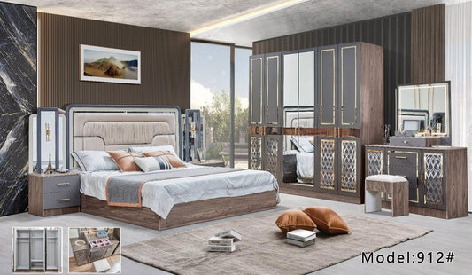 CHAMBRE A COUCHER 6BATTANTS 5PIECES GRIS MARRON 912H