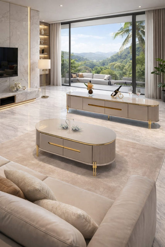 TABLE TELEVISEUR 180X40 GRIS TV6318 + TABLE BASSE 120X60 6318