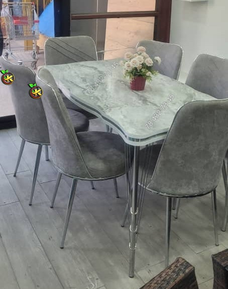 TABLE A MANGER 6 PLACES GRIS BLANC 130X80
