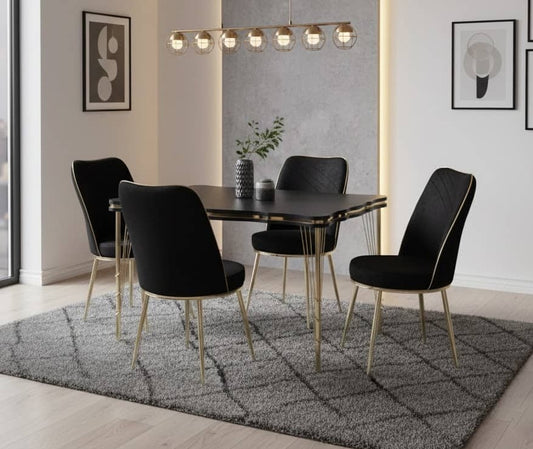 TABLE A MANGER 6 PLACES EXTENSIBLE NOIR DORÉ 130X80