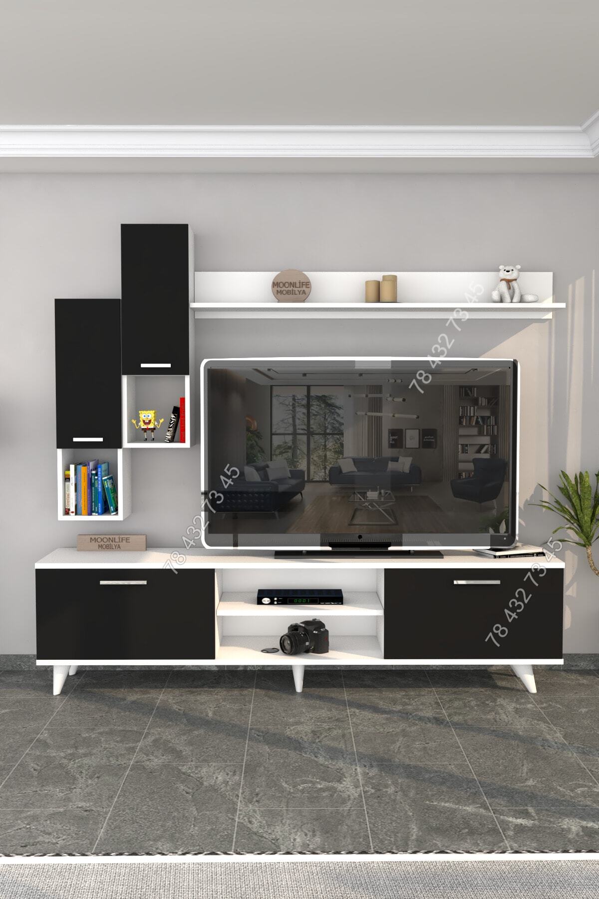 Meuble TV Noir & Blanc - 1m80 Meuble TV Noir & Blanc - 1m80