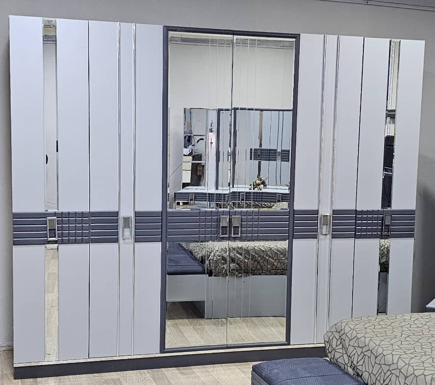 CHALBRE A COUCHER ARMOIRE 6BATTANTS 6PIECES GRIS EFTELYA CHALBRE A COUCHER ARMOIRE 6BATTANTS 6PIECES GRIS EFTELYA