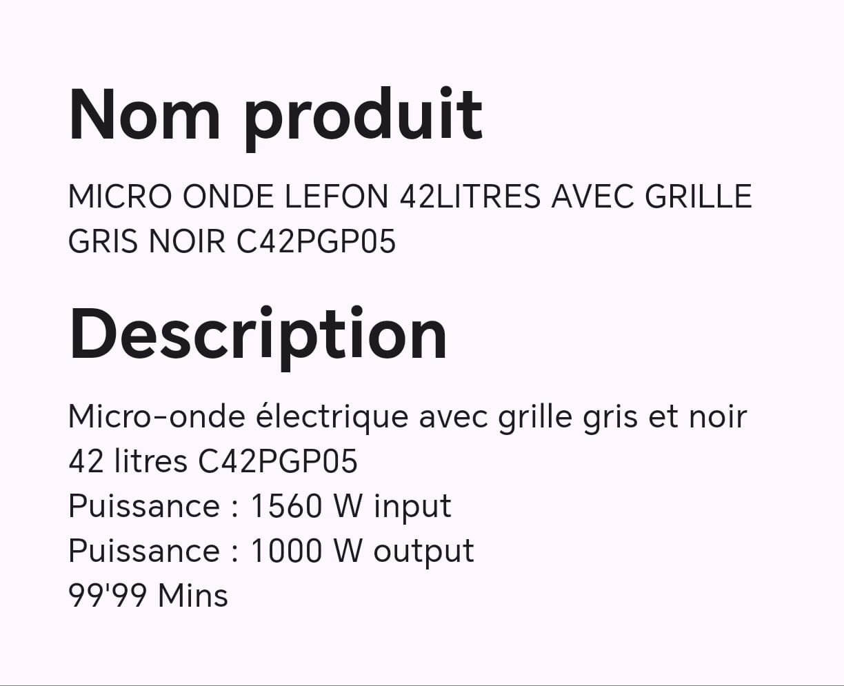 MICRO ONDE LEFON 42LITRES AVEC GRILLE GRIS NOIR C42PGP05 MICRO ONDE LEFON 42LITRES AVEC GRILLE GRIS NOIR C42PGP05