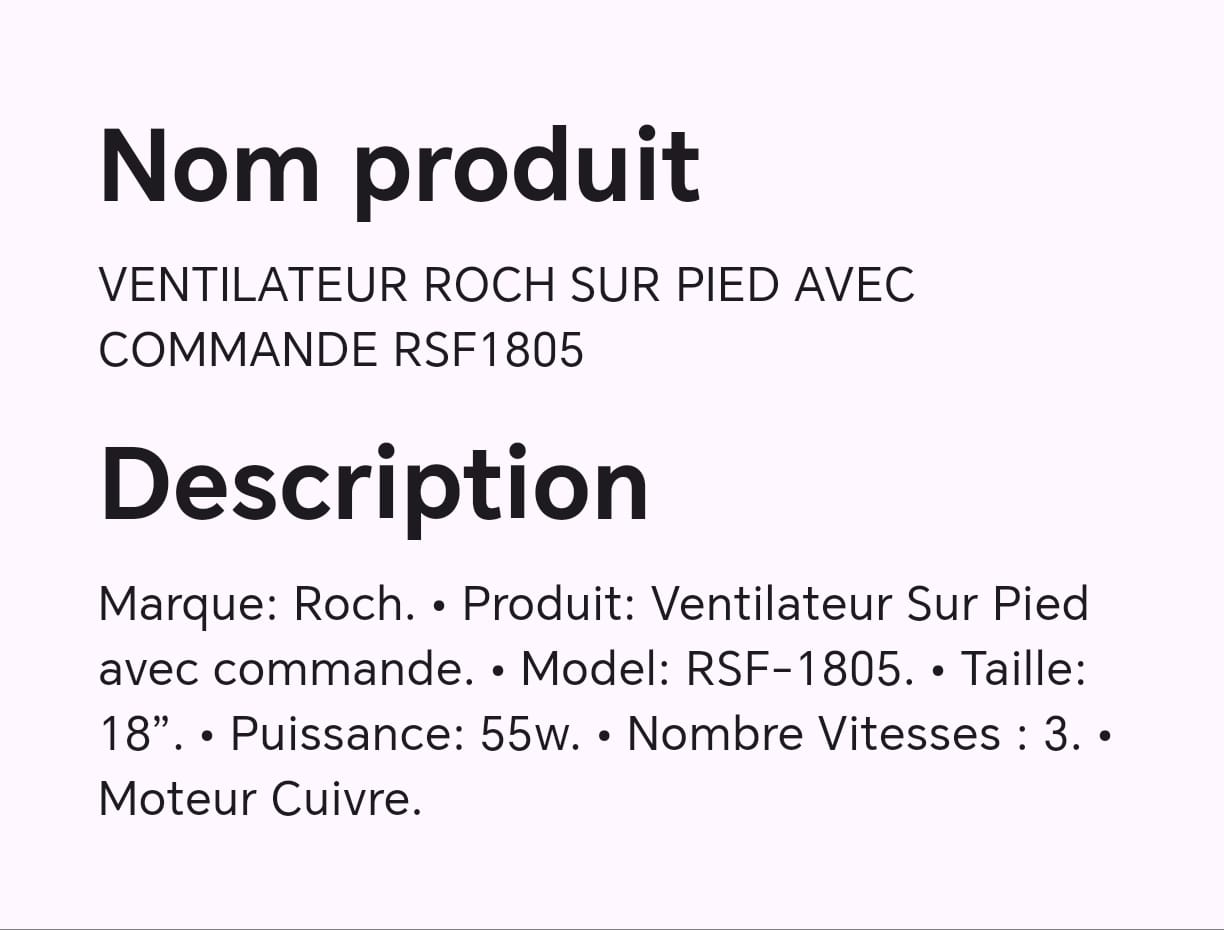 VENTILATEUR ROCH SUR PIED AVEC COMMANDE RSF1805 VENTILATEUR ROCH SUR PIED AVEC COMMANDE RSF1805