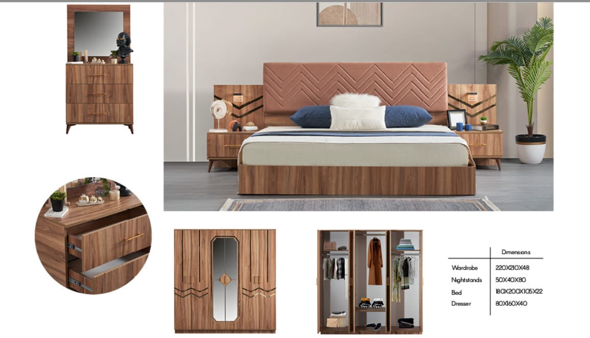 CHAMBRE A COUCHER 6BATTANTS 4PIECES MARRON WOOD CHAMBRE A COUCHER 6BATTANTS 4PIECES MARRON WOOD
