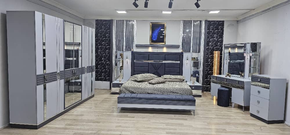 CHALBRE A COUCHER ARMOIRE 6BATTANTS 6PIECES GRIS EFTELYA CHALBRE A COUCHER ARMOIRE 6BATTANTS 6PIECES GRIS EFTELYA