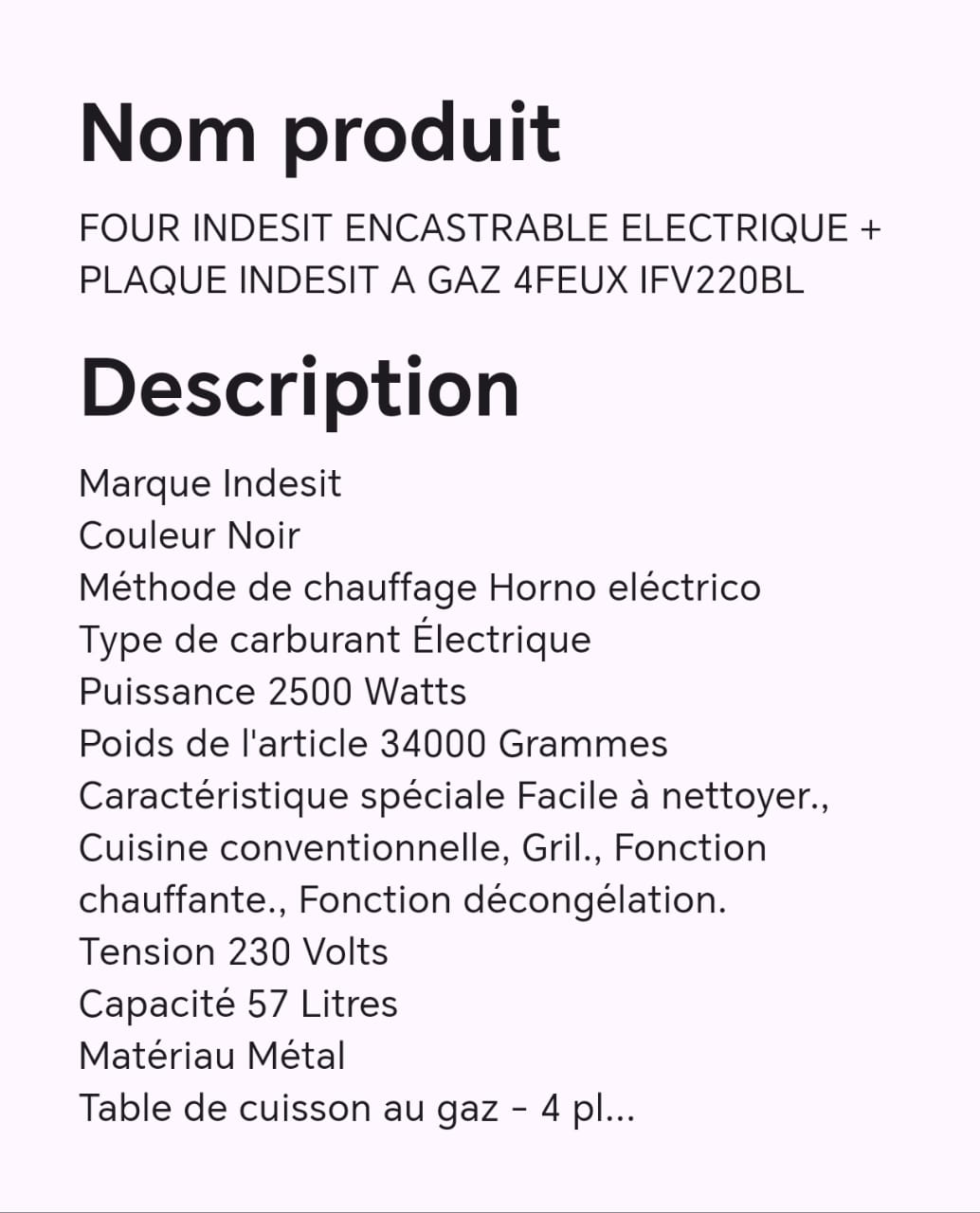 FOUR INDESIT ENCASTRABLE ELECTRIQUE + PLAQUE INDESIT A GAZ 4FEUX IFC220BL FOUR INDESIT ENCASTRABLE ELECTRIQUE + PLAQUE INDESIT A GAZ 4FEUX IFC220BL