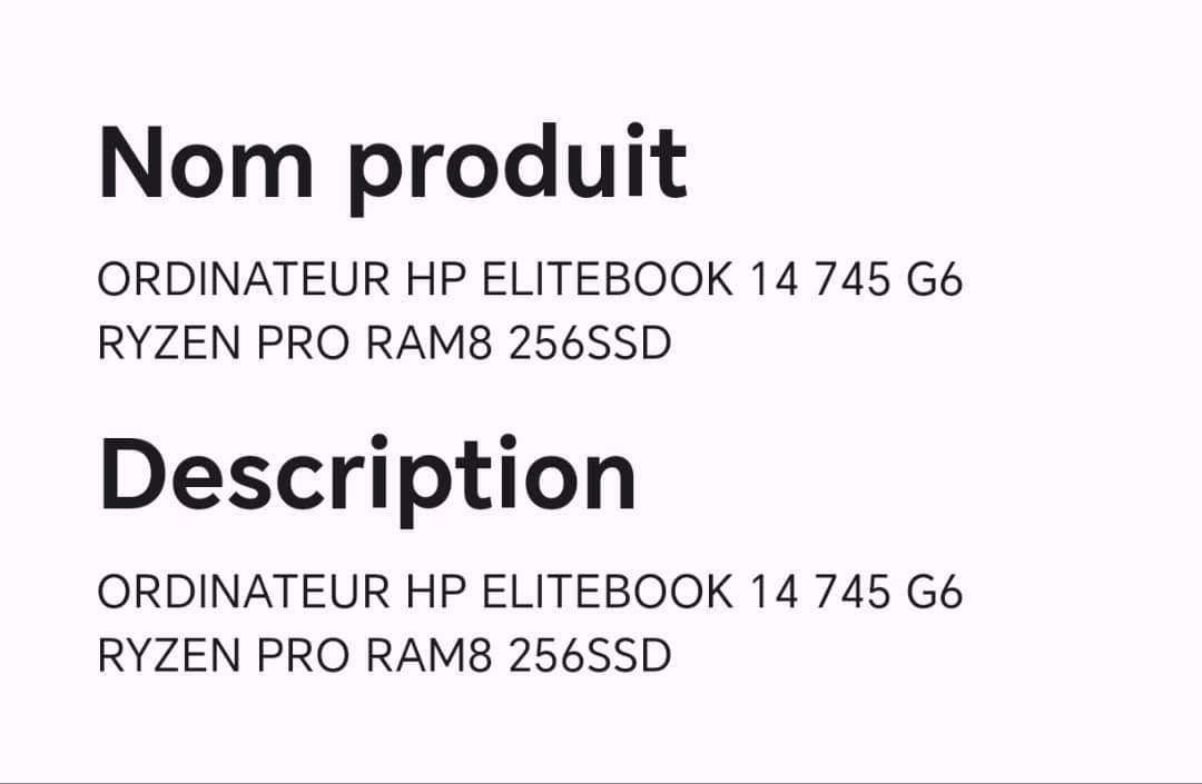ORDINATEUR HP ELITEBOOK 14 745 G6 RAM8 256SSD ORDINATEUR HP ELITEBOOK 14 745 G6 RAM8 256SSD