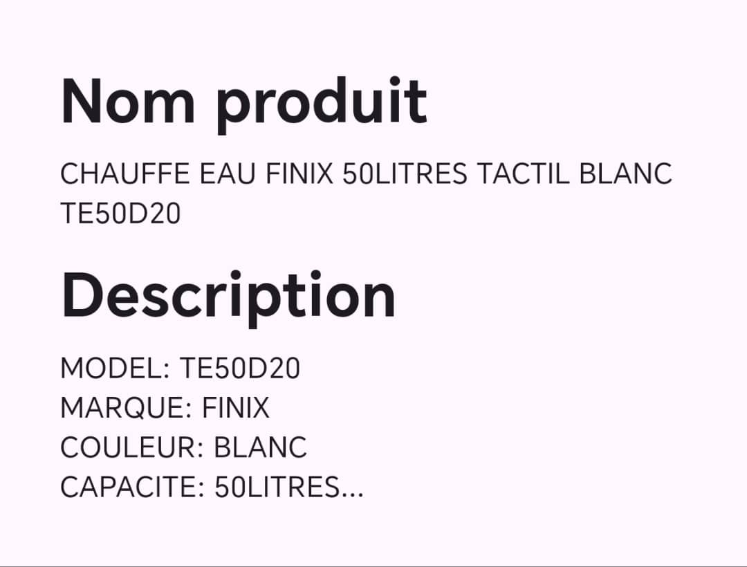 CHAUFFE EAU FINIX 50LITRES TACTIL BLANC TE50D20 CHAUFFE EAU FINIX 50LITRES TACTIL BLANC TE50D20