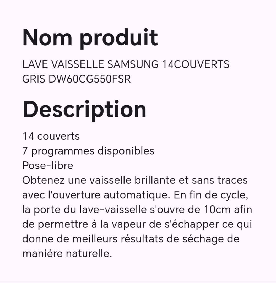 LAVE VAISSELLE SAMSUNG 14COUVERTS GRIS DW60CG550FSR LAVE VAISSELLE SAMSUNG 14COUVERTS GRIS DW60CG550FSR