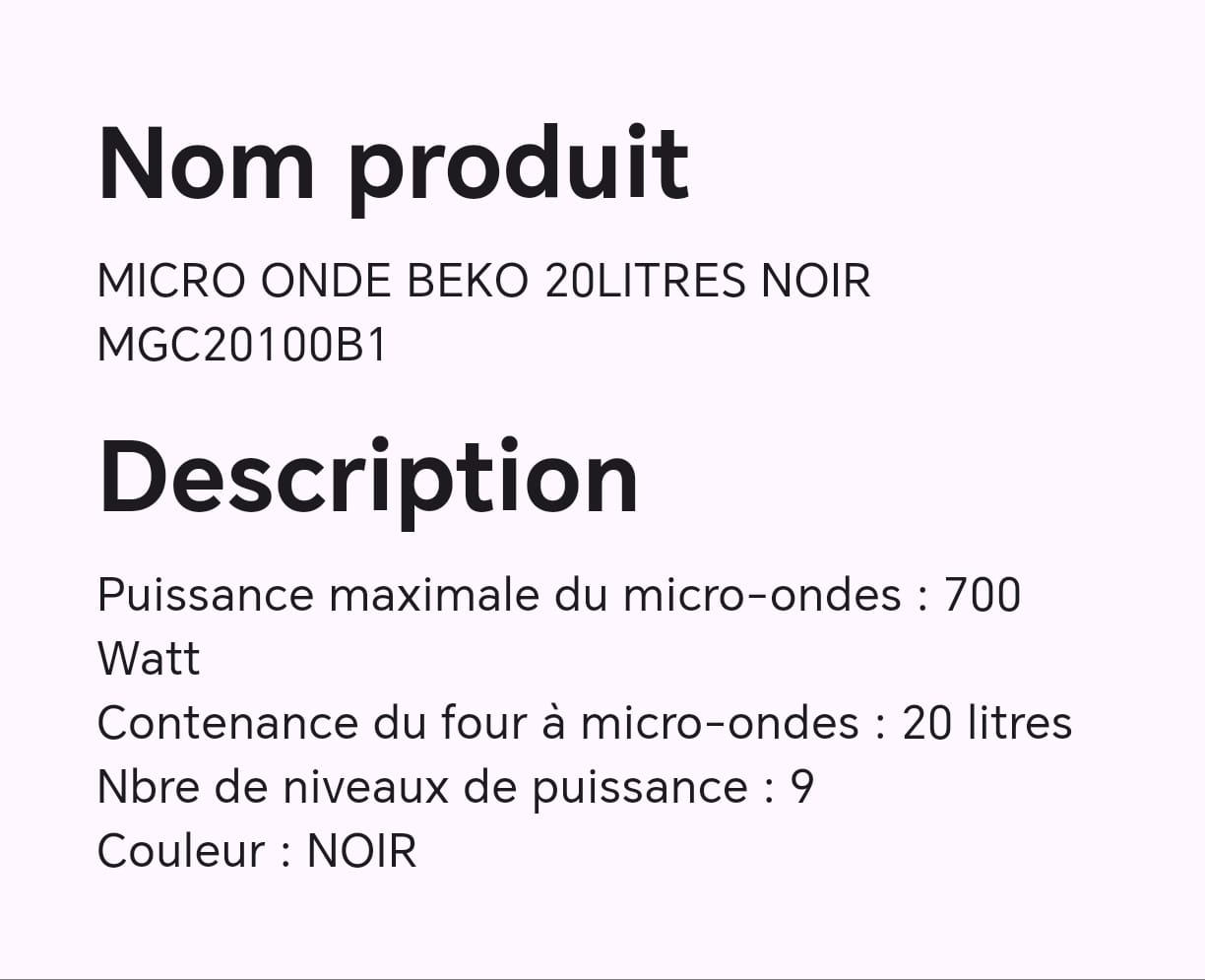 MICRO ONDE BEKO 20LITRES NOIR MGC20100B1 MICRO ONDE BEKO 20LITRES NOIR MGC20100B1
