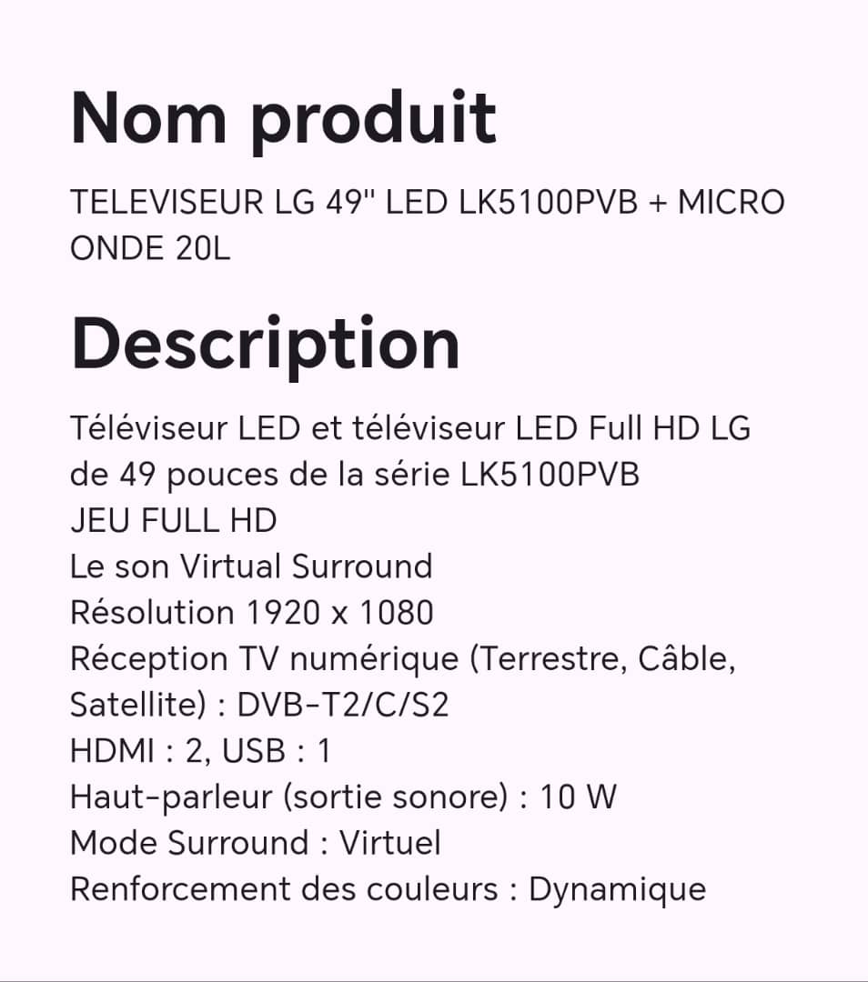 TELEVISEUR LG 49" LED LK5100PVB + MICRO ONDE 20L TELEVISEUR LG 49" LED LK5100PVB + MICRO ONDE 20L