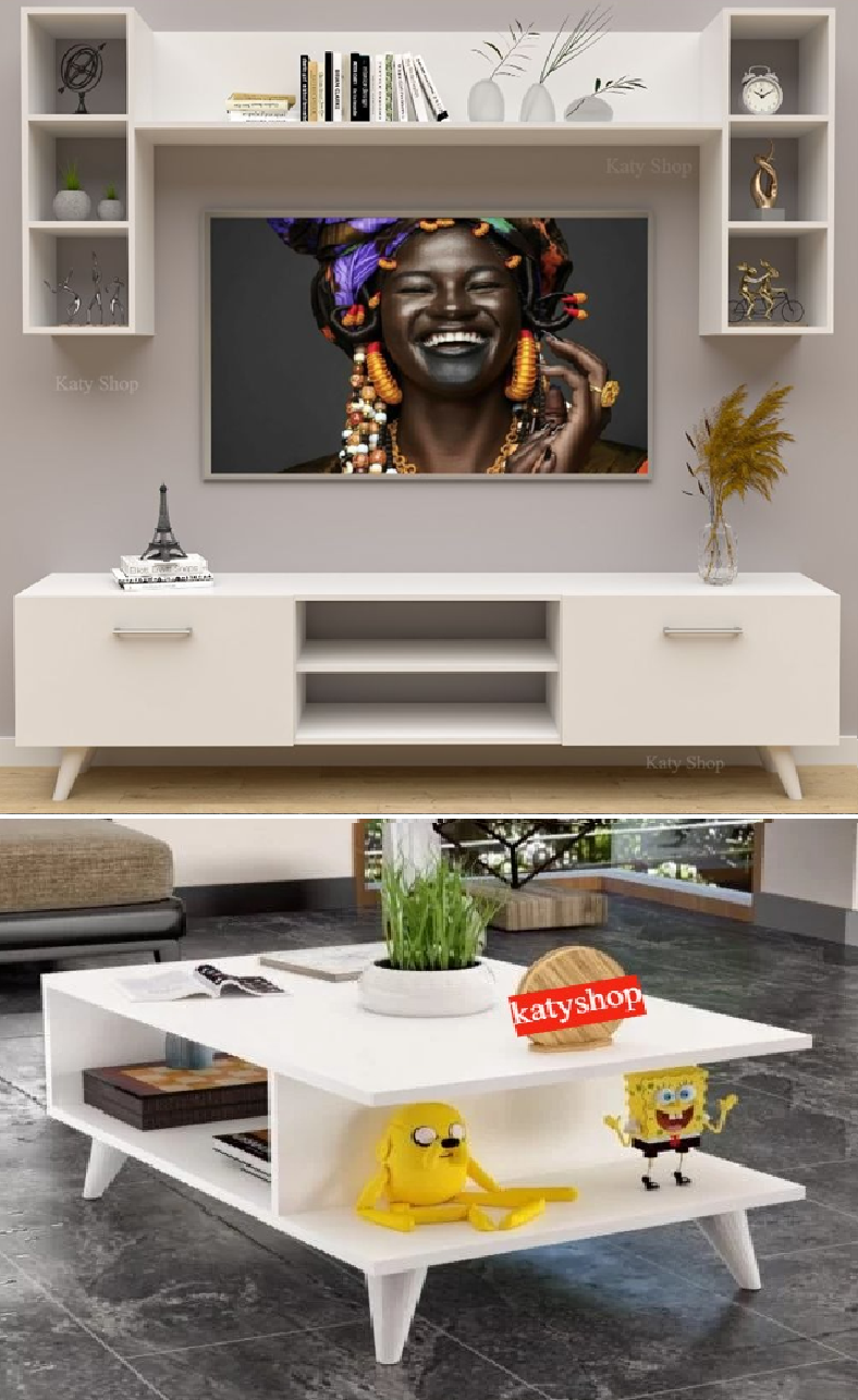 Meuble TV Blanc - 1m80 + Table Basse Meuble TV Blanc - 1m80 + Table Basse