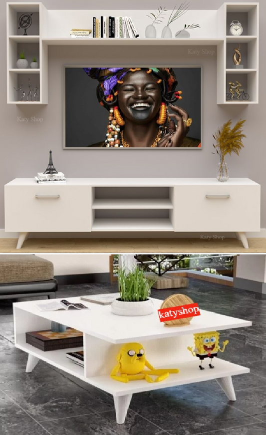 Meuble TV Blanc - 1m80 + Table Basse