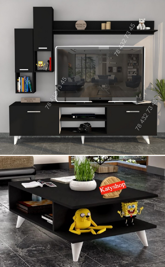 Meuble TV Noir - 1m80 + Table Basse