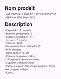 LAVE VAISSELLE ENDURO 13COUVERTS POSE LIBRE A++ GRIS DWX1413S LAVE VAISSELLE ENDURO 13COUVERTS POSE LIBRE A++ GRIS DWX1413S