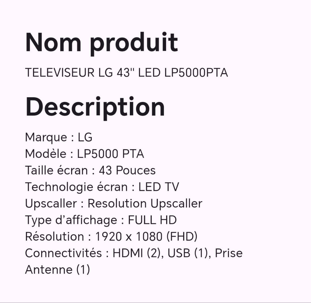 TELEVISEUR LG 43" LED LP5000PTA TELEVISEUR LG 43" LED LP5000PTA