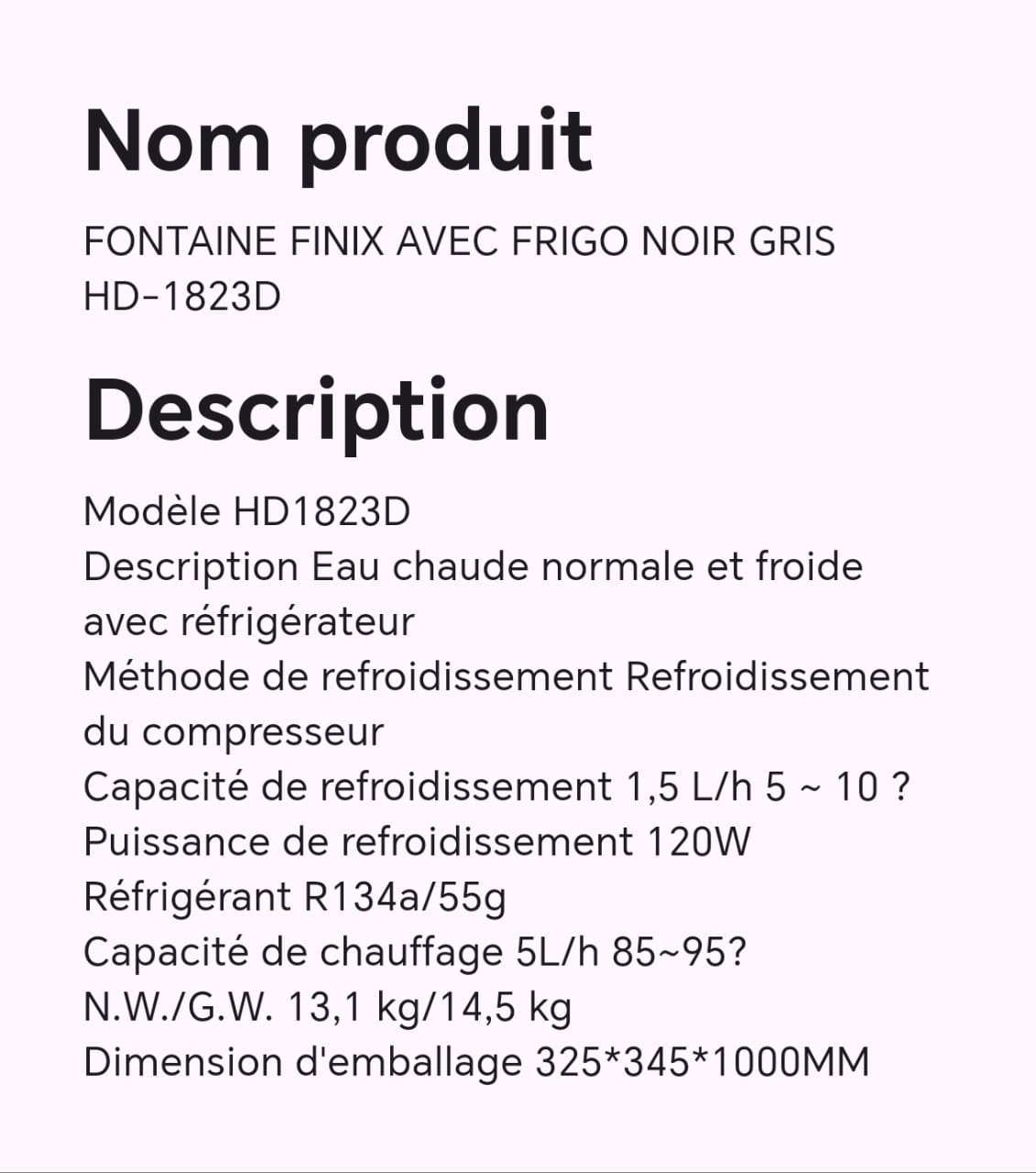 FONTAINE FINIX AVEC FRIGO NOIR GRIS HD-1823D FONTAINE FINIX AVEC FRIGO NOIR GRIS HD-1823D