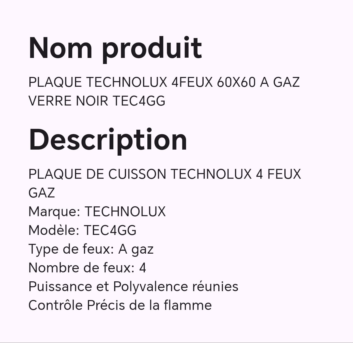 PLAQUE TECHNOLUX 4FEUX 60X60 A GAZ VERRE NOIR TEC4GG PLAQUE TECHNOLUX 4FEUX 60X60 A GAZ VERRE NOIR TEC4GG
