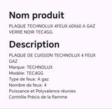 PLAQUE TECHNOLUX 4FEUX 60X60 A GAZ VERRE NOIR TEC4GG PLAQUE TECHNOLUX 4FEUX 60X60 A GAZ VERRE NOIR TEC4GG